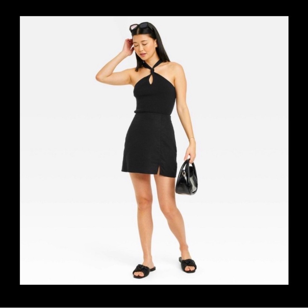 A New Day’s White Linen Black Mini Skirt (XS)